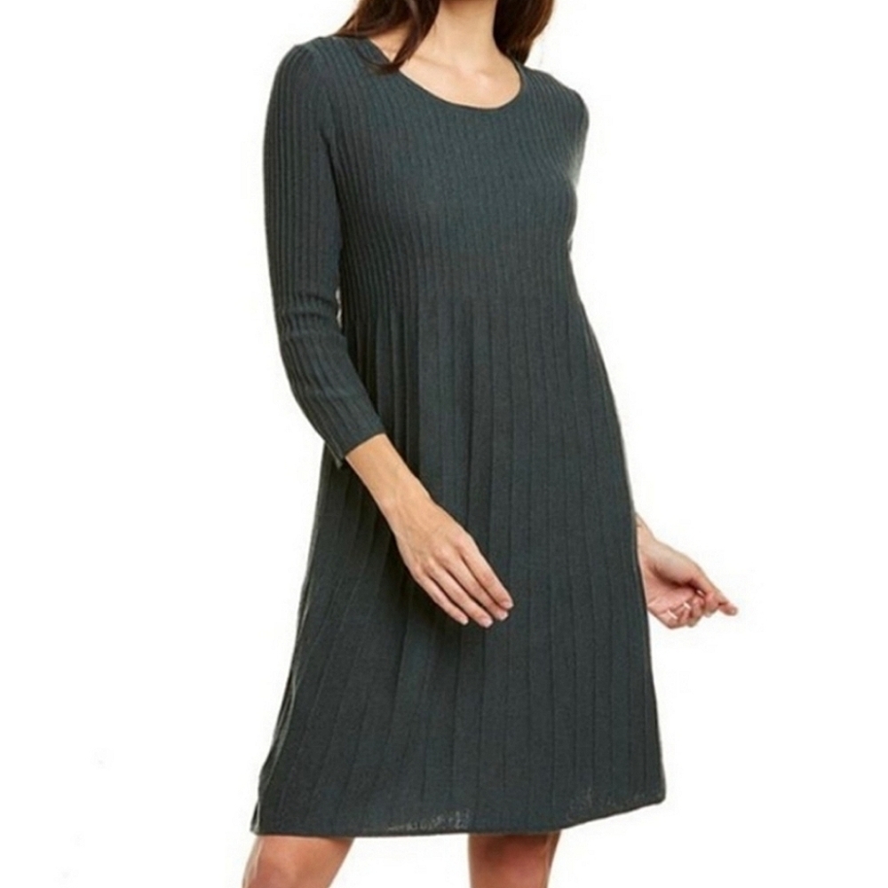 Eileen Fisher Dark Charcoal Ribbed Midi Dress